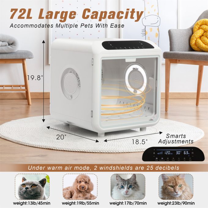Smart Electric Pet Dryer Box, Ultra Quiet Hair Dryer for Cat Puppy, Remote Control